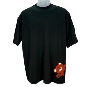 Blow Up Fashion | Mens Large | Plush Teddy Bear Patch Black Crewneck S/S T-Shirt